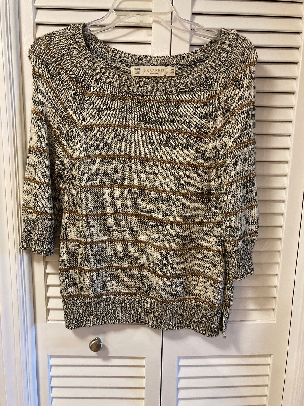 Zara Knit Black/White/Gold Sweater Sz Small
